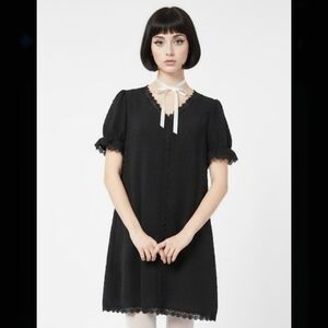 Gomorn Dress Black Shift Polka Dot Lace Coquette Fairy Whimsigoth 6(M)